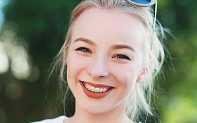 Girl smiling with braces