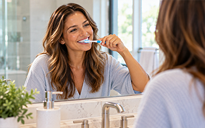 Woman brushing her teeth