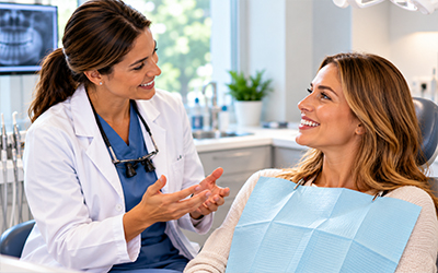 Dentist talking with their patient
